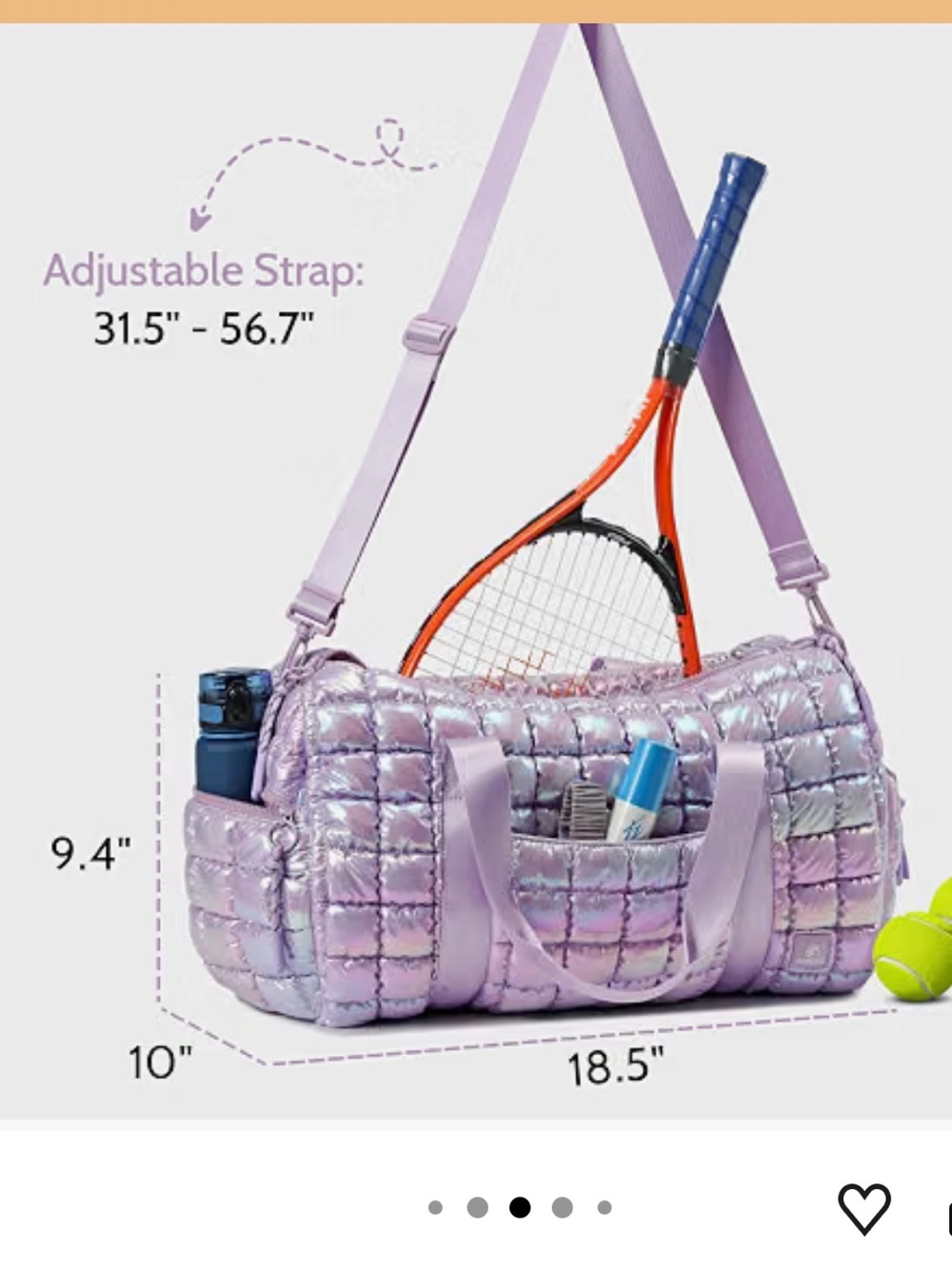 NWOT FODOKO iridescent Lilac puffer Duffel Bag with Shoe Compartment. - Picture 3 of 7